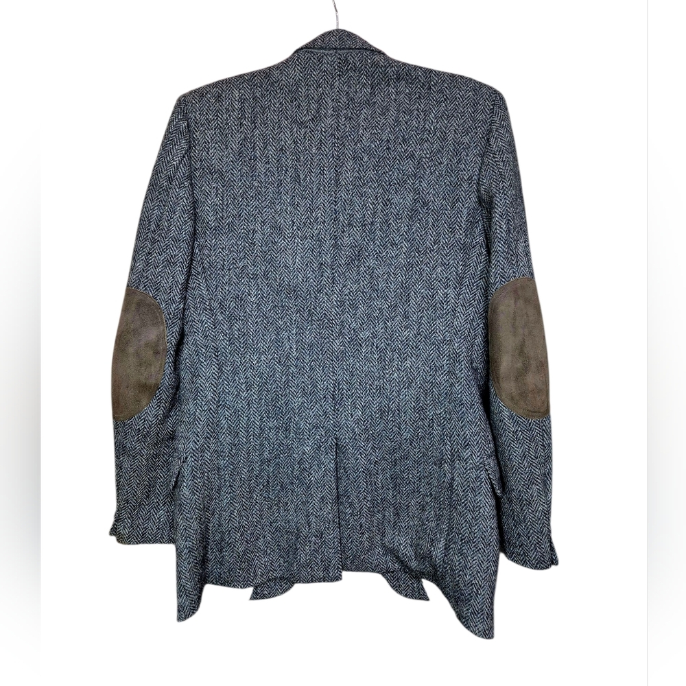 Vintage Grey/Blue Harris Tweed Jacket With Brown elbow patches by Leshman TipTop - Picture 3 of 16